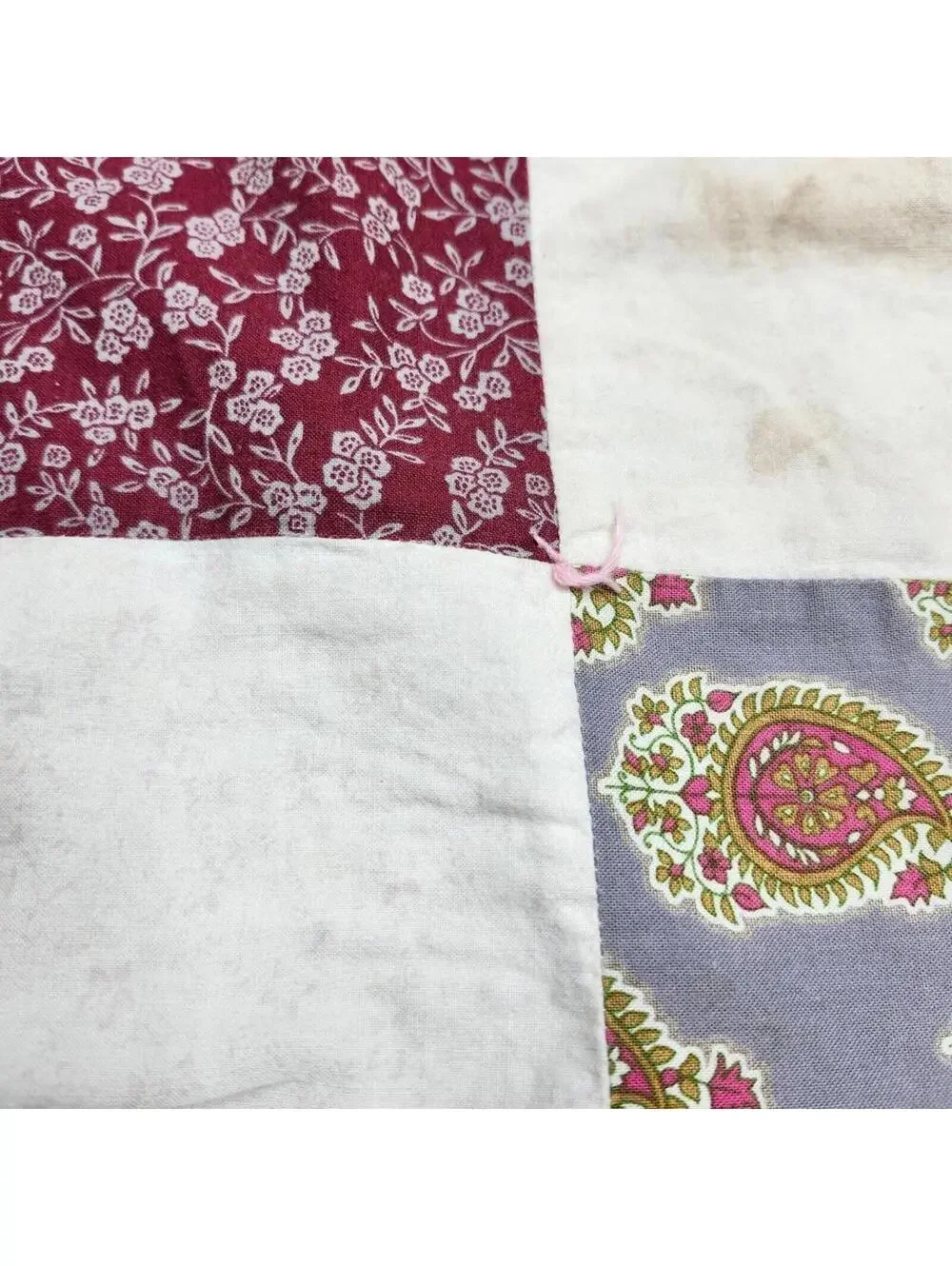 Handmade Vineyard Vibes Patchwork Quilt 36 x 46 Inch Gray Maroon Peach Cream